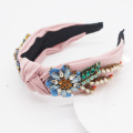 Crystal Flower Wide Embroidery Designer Headband Luxury Hair Accessories Vingtage Retro  Hand-woven Fabric Hairband Party Feast